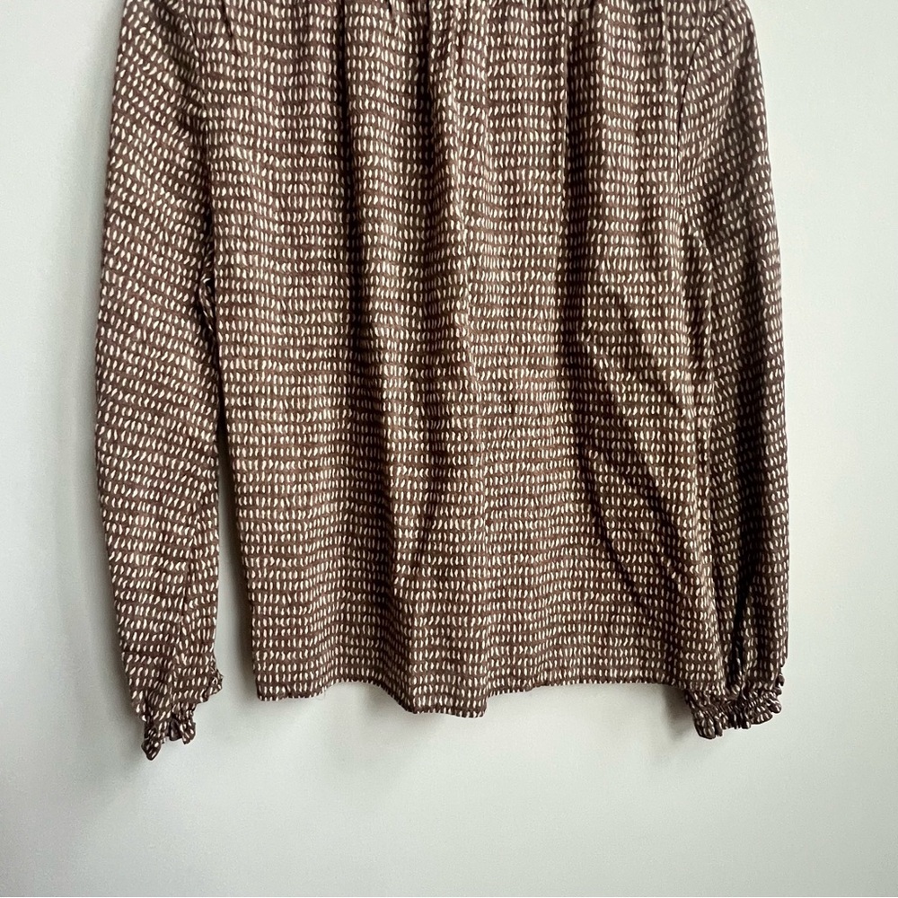 J.McLaughlin Antonia blouse Khaki/cream Abstract Order Large Ruffle Cottagecore - Picture 12 of 14